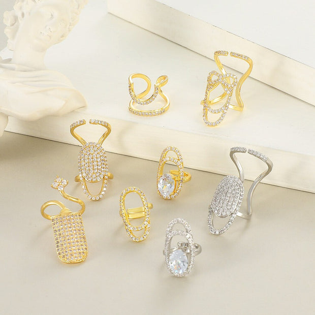 Fashion Inlaid Zircon Nail Rings For Women Gold Color Geometric Finger Ring