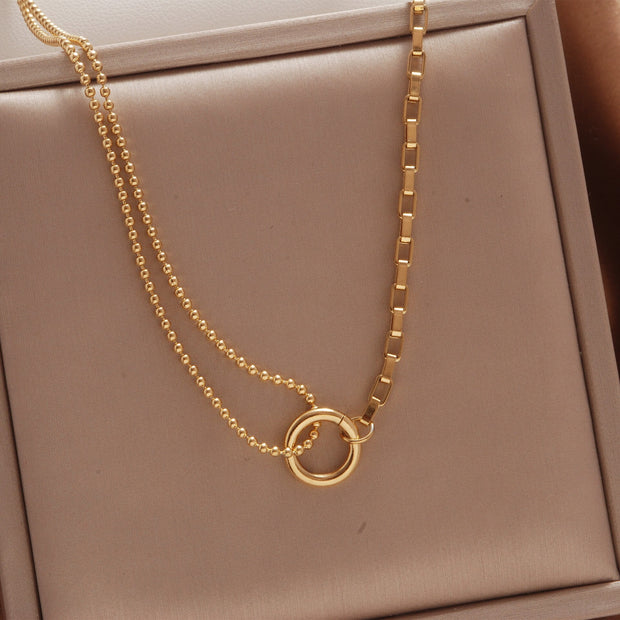 New In Trend Stainless Steel Double Layer Bead Annulation Pendant Necklaces