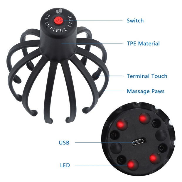 Octopus Claw Electric Head Massager Wireless Scalp Scratcher Migraine Relief Stress