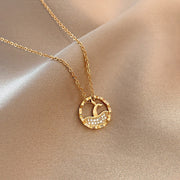 Classic Gold Color Titanium Steel Necklace For Women Jewelry Crystal Pearl Beads