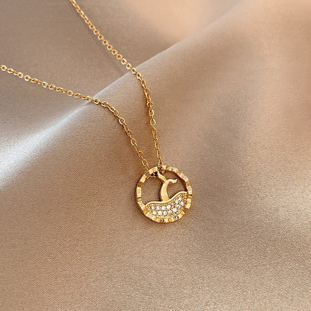 Classic Gold Color Titanium Steel Necklace For Women Jewelry Crystal Pearl Beads