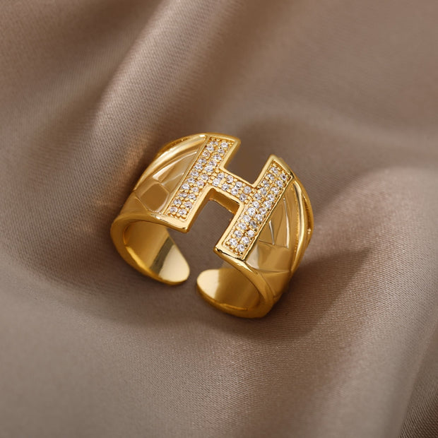 A-Z Letter Adjustable Rings for Women Men Stainless Steel Alphabet Name