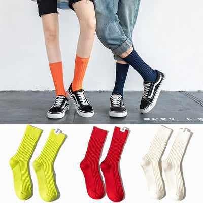 Fashion Retro loose Men‘s Socks Cotton Solid Color JapaneseTide Casual Sport