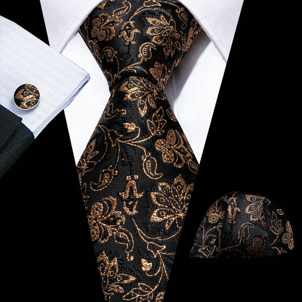 Tie Set Silk Jacquard Floral Necktie Wedding Business Handkerchief Cufflinks Tie