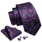 Purple Paisley Silk Floral Men Tie Wedding Gift Barry.Wang Designer NeckTie