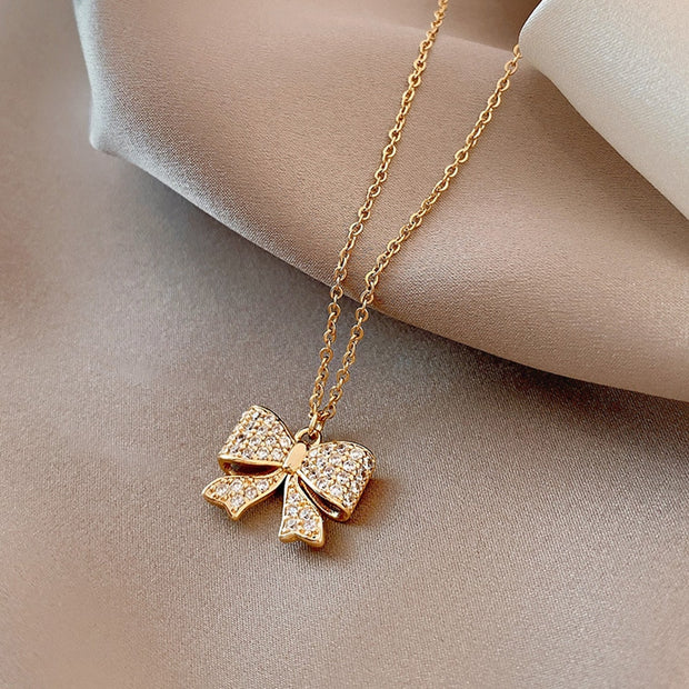 Classic Gold Color Titanium Steel Necklace For Women Jewelry Crystal Pearl Beads