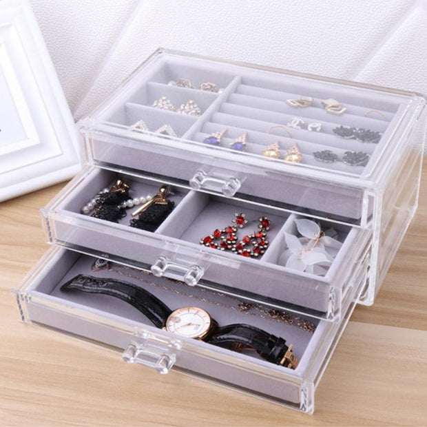 Jewelry Box Fashion Velvet Earrings Necklace Ring Jewelry Organizer Case for drawer
