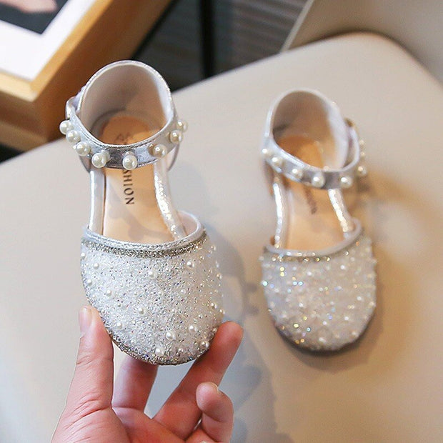 Jlong Summer Kids Girls Vintage Sandals Korean Style Princess Fashion Pearl Beads