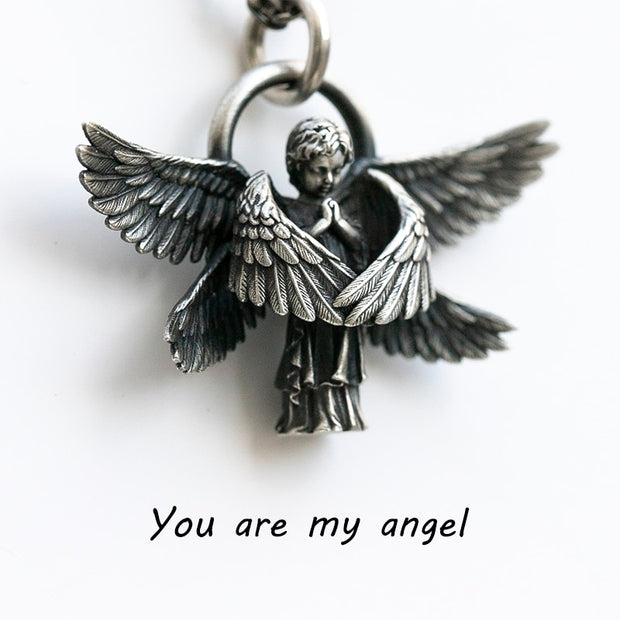 Classic Angel Pendant Necklace Handmade Seraphim Pray Pendant Long Chain Neck
