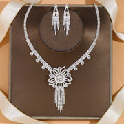 Stonefans Zircon Flowers Necklace and Earrings Set Jewelry for Women