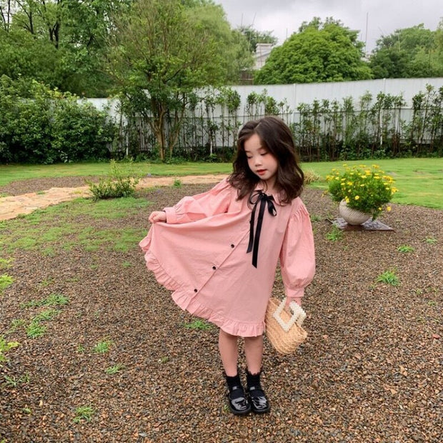 Autumn New Baby Girl Elegant Dress Korean Style Lapel Princess Dresses