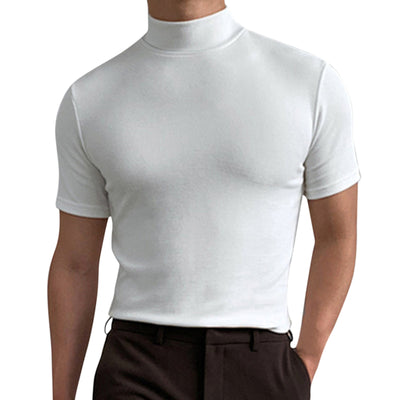 Turtleneck Short Sleeve Men T Shirt Slim Fit T-shirt Men Skinny
