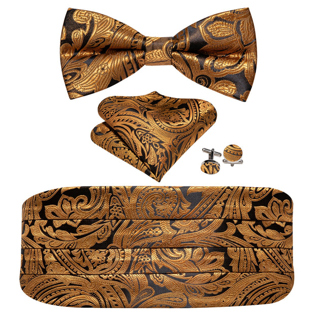 Barry.Wang Mens Brown Bow Tie Plaid Cummerbund Checked