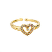 Zircon Double Heart Rings For Women Crystal Stainless Steel Heart Love Adjustable Ring