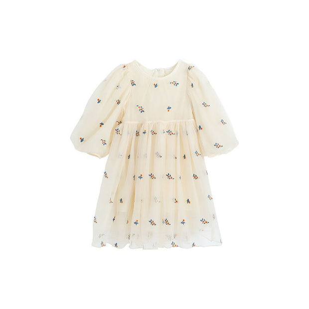 Girls Cute Lace Dress Autumn Fluffy Mesh Princess Dresses For Kids