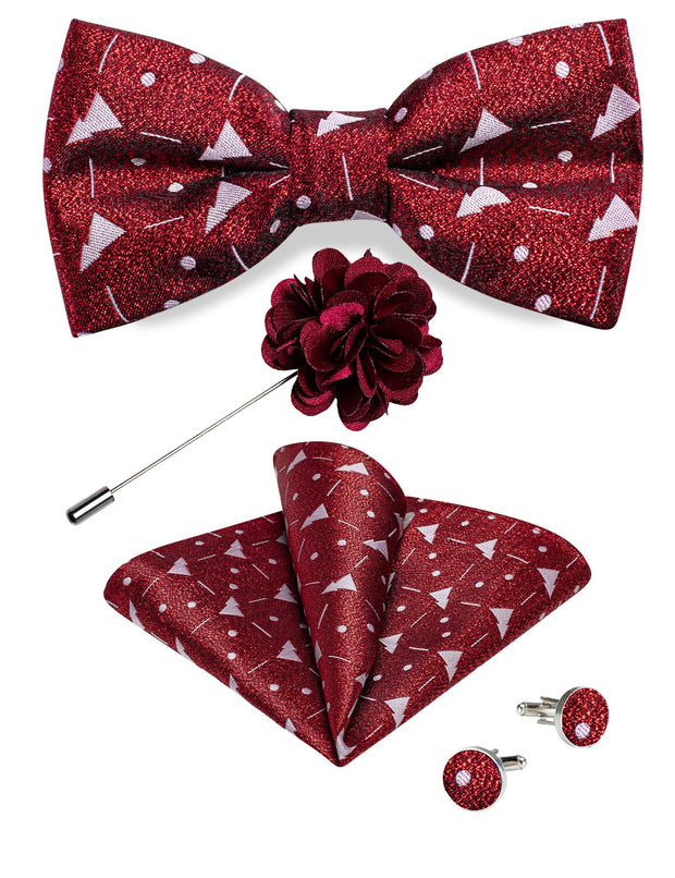 Wedding Bow Tie for Men Classic Red Pre-tied Bowtie Gift Set