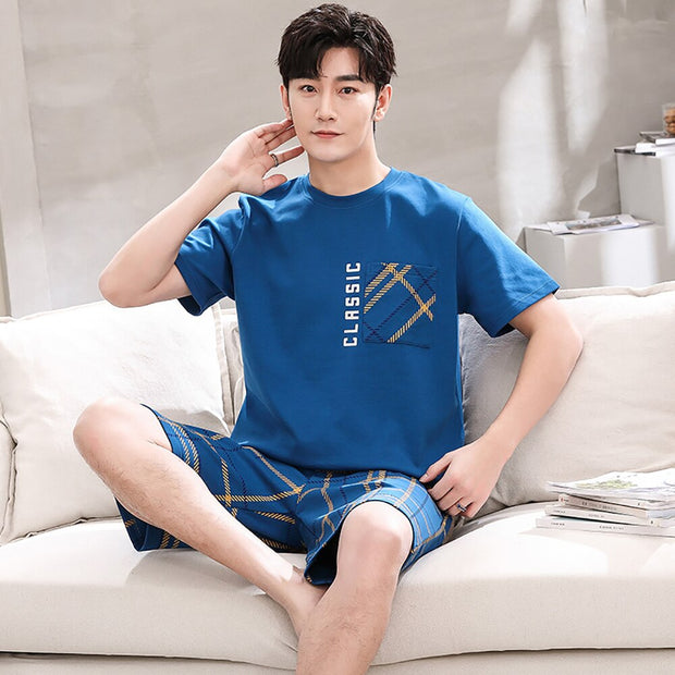 Trendyol Print Male Plaid Sleepwear Pajamas for Men Summer