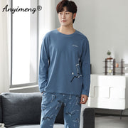 Autumn Long Sleeve Pajamas Set for Men Plus Size Sleepwear Kinttied Cotton Pajama