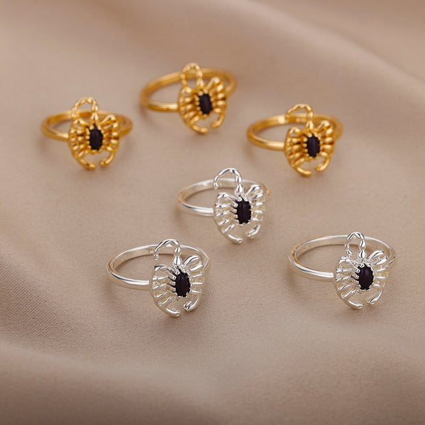 Fashion Black Zircon Scorpion Rings For Women Stainless Steel Gold Plated Finger Ring