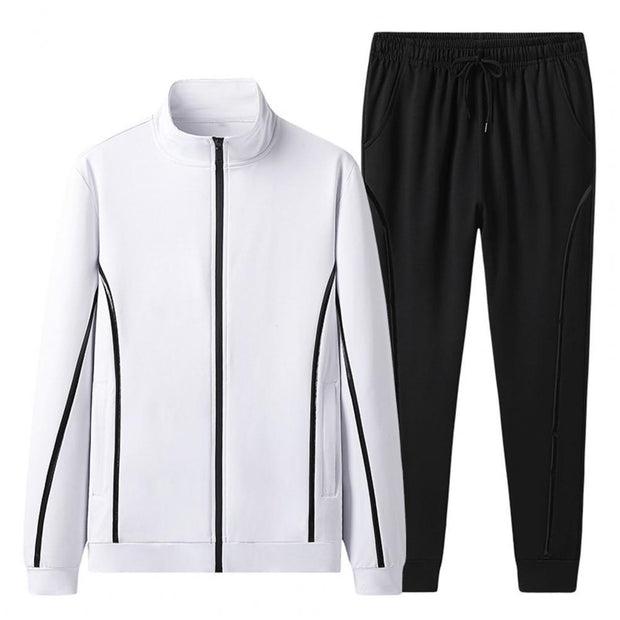 Two Piece Set Pants Activewear Drawstring Men Sportswear Zipper Coat