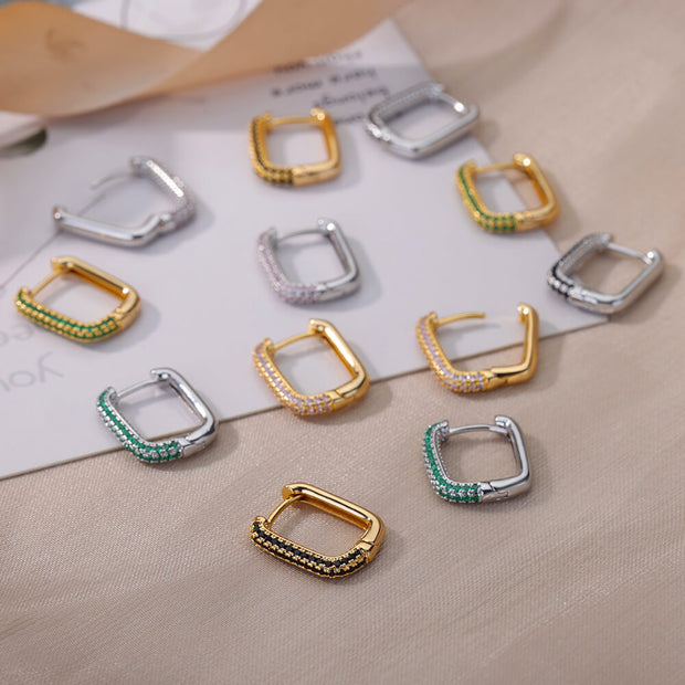 Black Zircon Hoop Earrings for Women Square Stainless Steel Earrings 2022