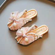 Jlong Children Pearl Mesh Butterfly Bow Sandals with Soft Anti-Slip Sole