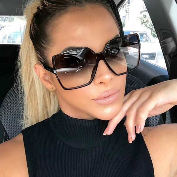 ZXWLYXGX Fashion Women Oversize Sunglasses Gradient Plastic Brand Designer