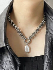 Large Square Natural Freshwater Pearl Pendant Chunky Chain Necklace