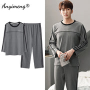 Autumn Long Sleeve Pajamas Set for Men Plus Size Sleepwear Kinttied Cotton Pajama