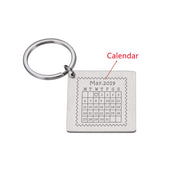 Personalized Custom Key Chain Ring Engraved Calendar Date Stainless Steel Keyring