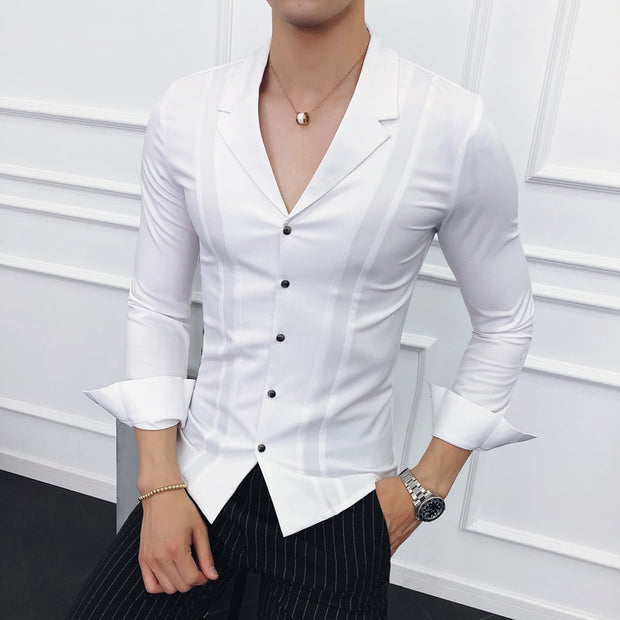 2022 Brand Clothing Men High Quality Spring Long-Sleeved Shirts/Male V-neck