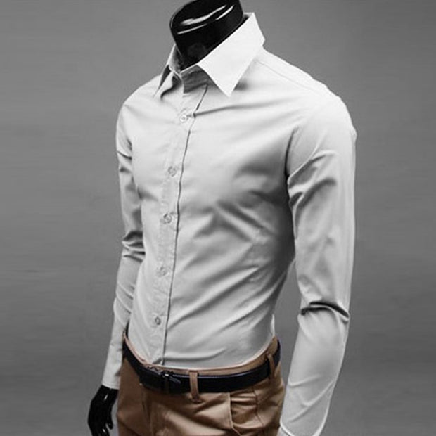 Button Up T Shirt Slim Fit Casual Long-sleeved Blouse Formal Social Business