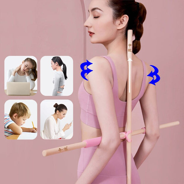 Women Girl Wooden Posture Corrector Stick Back Posture Correction Stretcher
