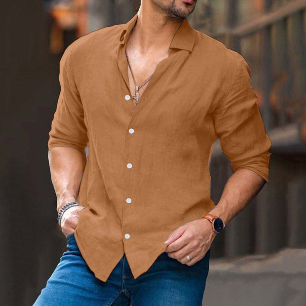 Men Cotton Linen Shirt Solid Casual Loose Street Wear Blouse Tops