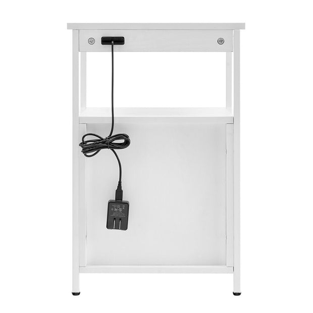 2-Drawers Nightstand with USB Bedroom White Bedside Table Bedroom Furniture