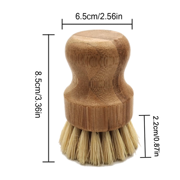 Bamboo Dish Scrub Brushes Palm Pot Brush Round Mini Scrub