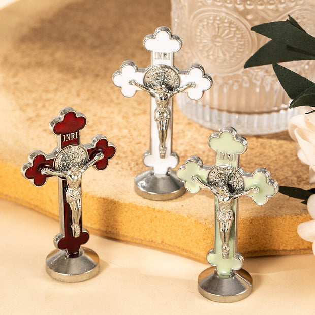 Fashion Luxury Big and Small Cross Jesus Crystal Statue Figurine Xmas Ornament