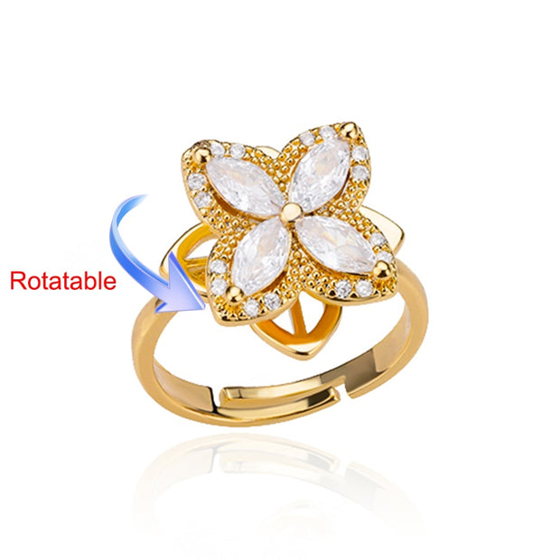Rotating Four Clover Adjustable Rings for Women Stainless Steel Wedding Ring