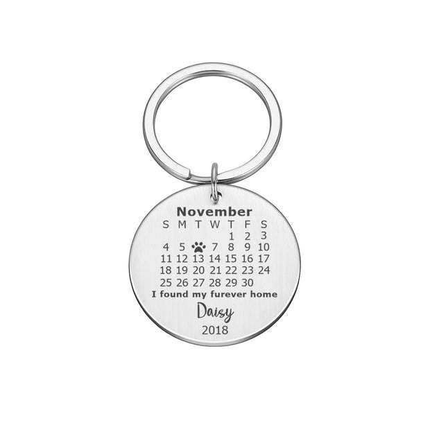 Personalized Custom Key Chain Ring Engraved Calendar Date Stainless Steel Keyring