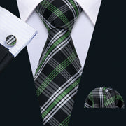 Fashion Green Plaid Men Tie Set Silk Jacquard Necktie Wedding Business
