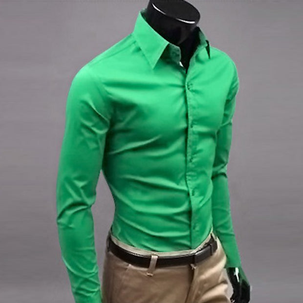 Button Up T Shirt Slim Fit Casual Long-sleeved Blouse Formal Social Business