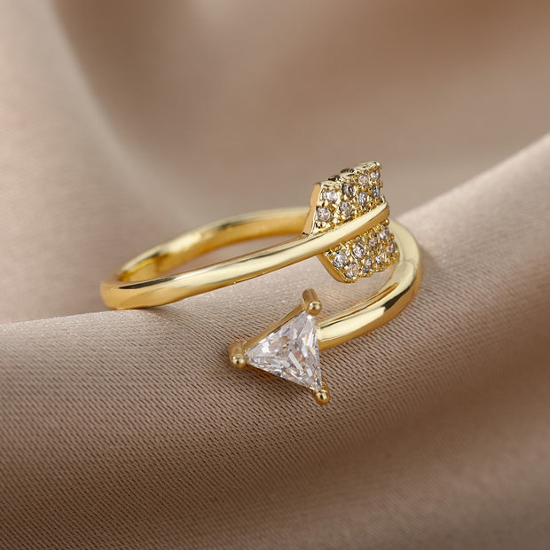 Zircon Double Heart Rings For Women Crystal Stainless Steel Heart Love Adjustable Ring