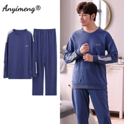 Autumn Long Sleeve Pajamas Set for Men Plus Size Sleepwear Kinttied Cotton Pajama