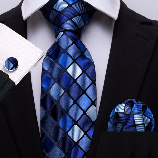 Fashion Green Plaid Men Tie Set Silk Jacquard Necktie Wedding Business