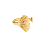 Fashion Palm Leaf Shape Rings For Women Stainless Steel Gold Color Zircon Adjustable