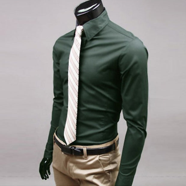 Button Up T Shirt Slim Fit Casual Long-sleeved Blouse Formal Social Business