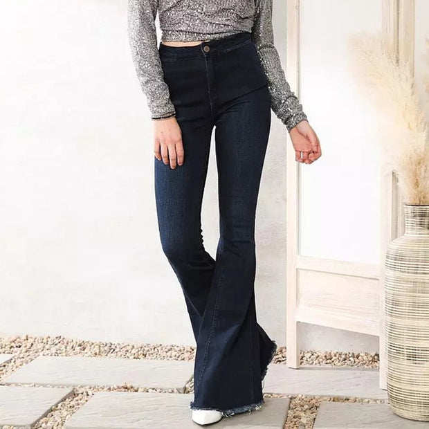 Flare Jeans Womens Retro Harajuku Dark Blue