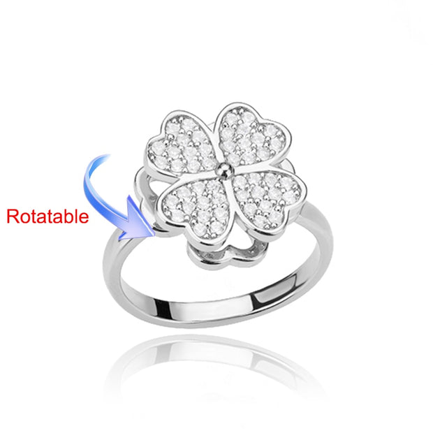 Rotating Four Clover Adjustable Rings for Women Stainless Steel Wedding Ring