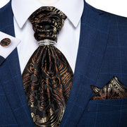 Silver Paisley Silk Ascot Tie Set Wedding Party Cravat White Ties