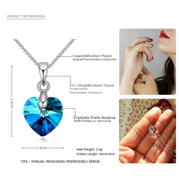 Mini Heart Necklaces For Women Girls Korean Fashion Pendant Original Crystals